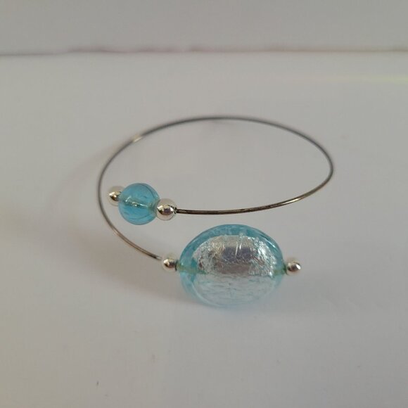 Murano Glass & Silver-Plated Bangle Bracelet With Aqua Beads - Picture 3 of 5